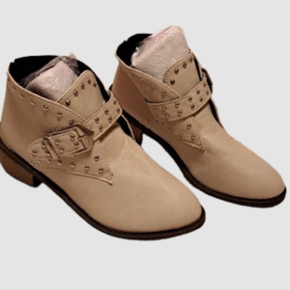 NWT Cream Ankle Boots with Studded Straps (#1)